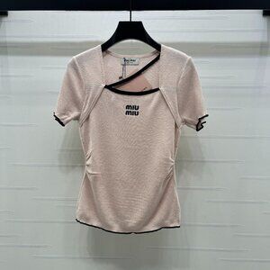 Miu Miu 2026 latest square neck knit short-sleeved top